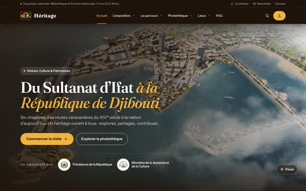 Page d’accueil de la plateforme Héritage : « Du Sultanat d’Ifat à la République de Djibouti »